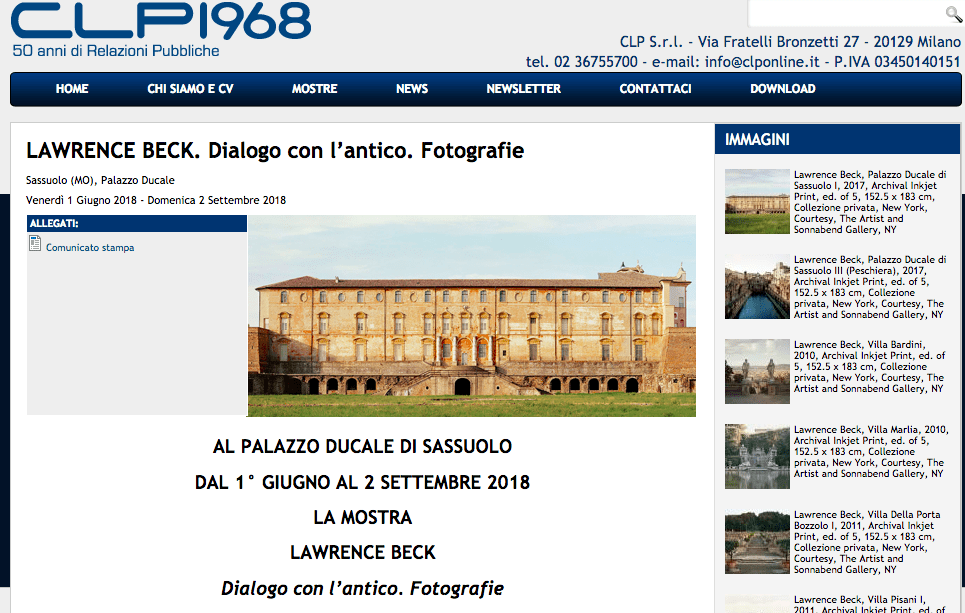 Lawrence Back dialogo con l'antico. Palazzo Ducale di Sassuolo